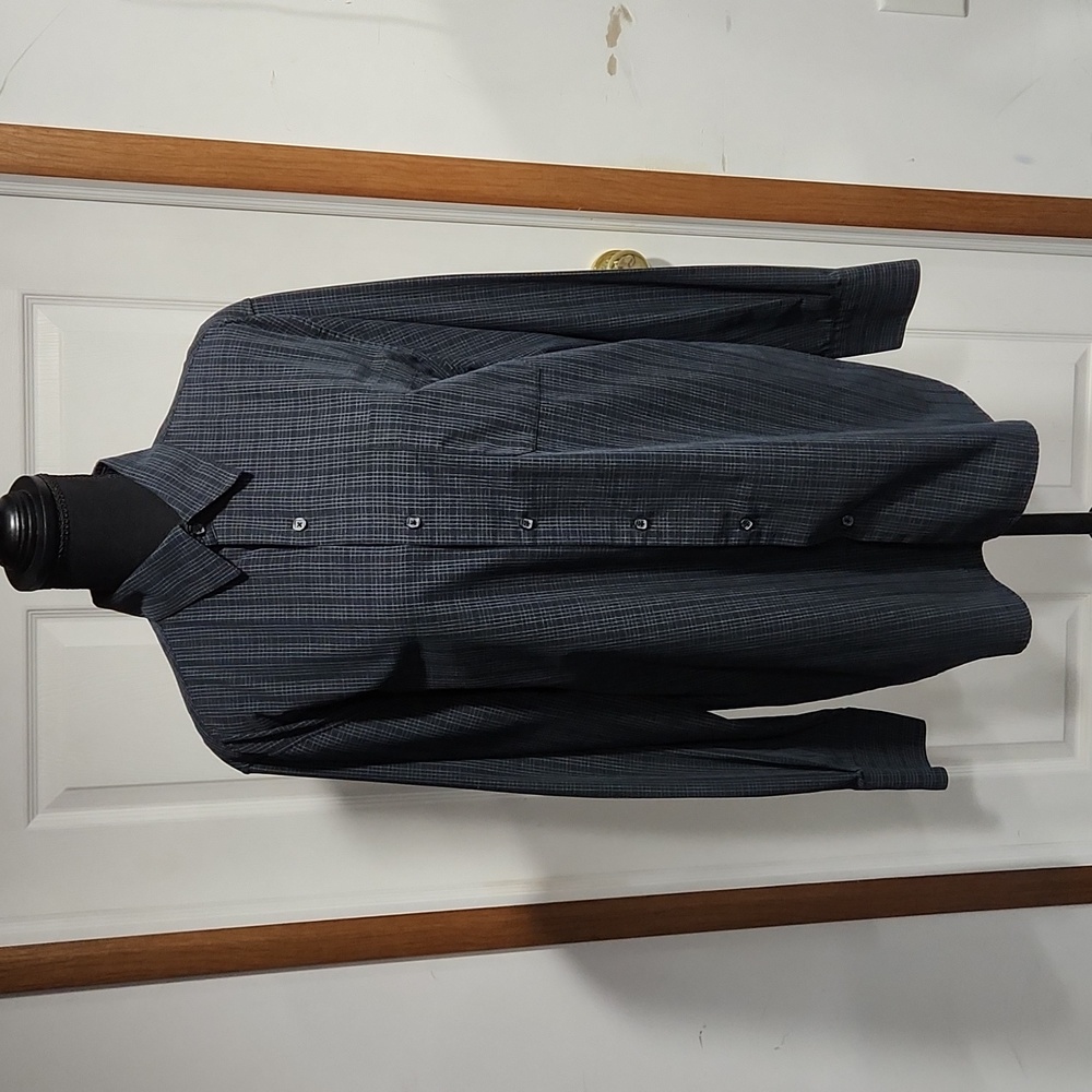 Men's Dark Blue Checkered Dress Shirt with Pocket